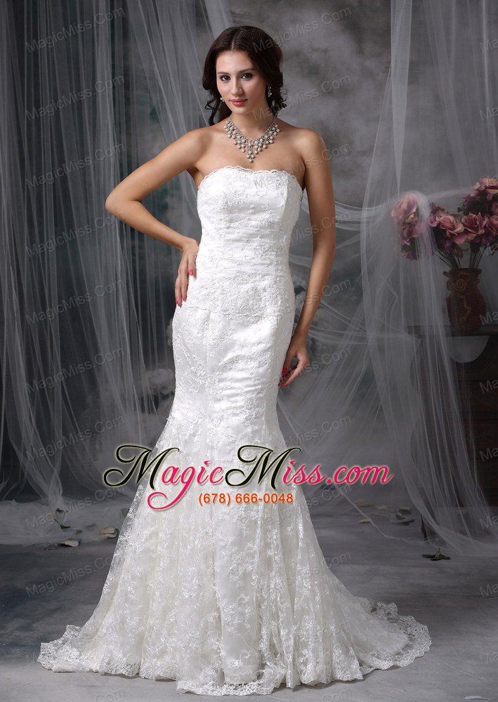 wholesale modest mermaid strapless court train lace wedding dress